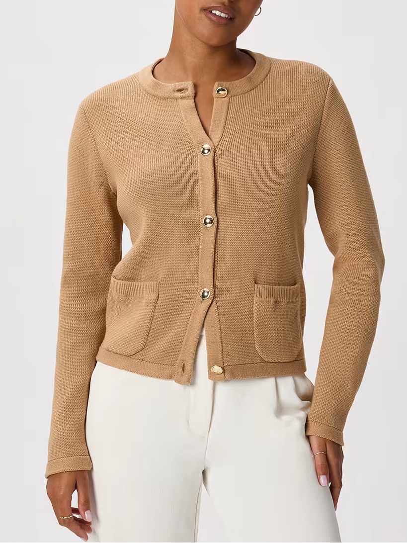 Quince 100% Organic Cotton Sweater Jacket Button Front Camel Medium Nwt